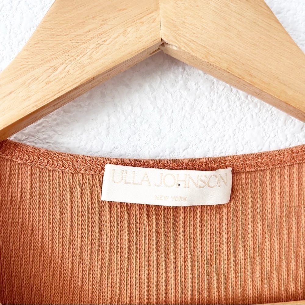 Ulla Johnson Lilo Ruffle Shoulder Chestnut Brown Ribbed Knit Top - Picture 4 of 10